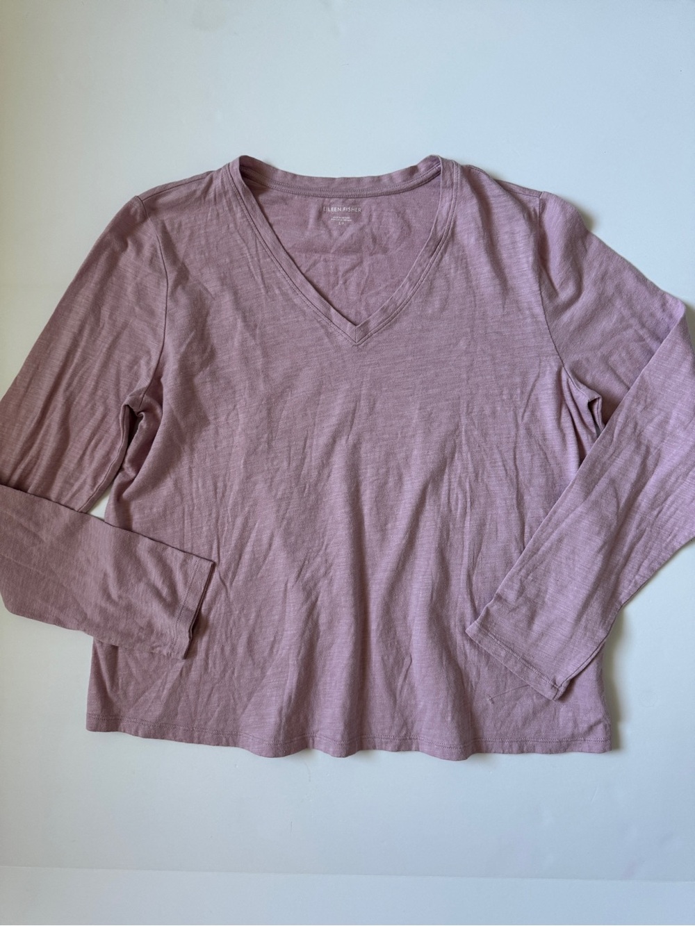Eileen Fisher Mauve Organic Cotton Slub V-Neck Long-Sleeve Top Size Small NWOT - Picture 2 of 6